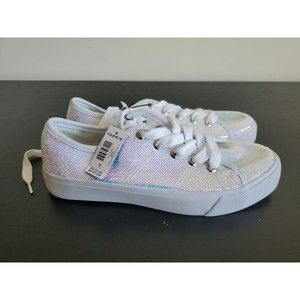 New Torrid Womens White Iridescent Sequin Lace-Up Sneaker Size 7 ColorFul